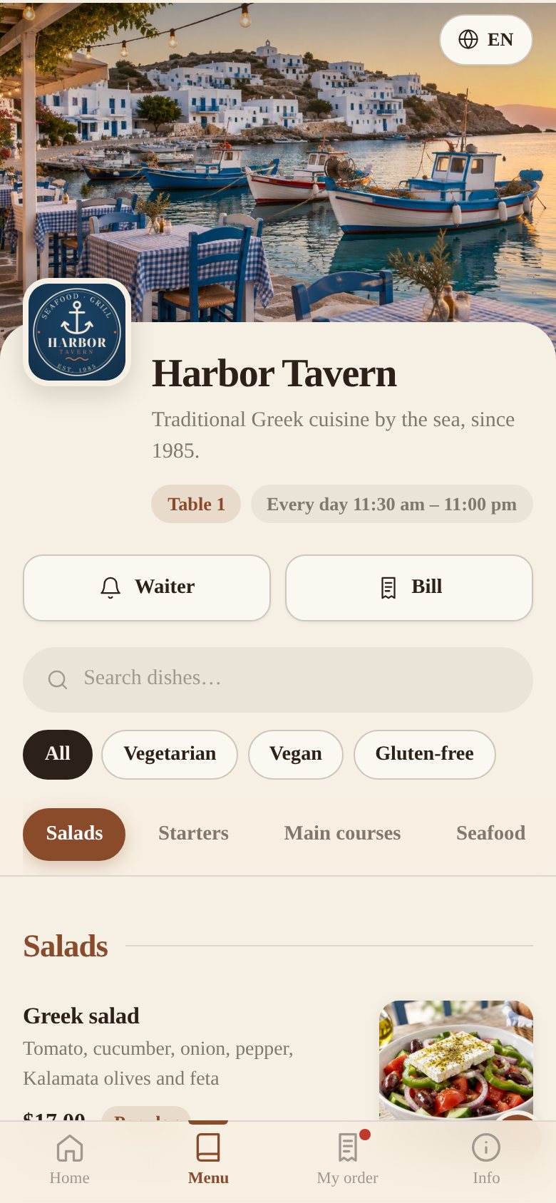 Menu with a warm cream theme