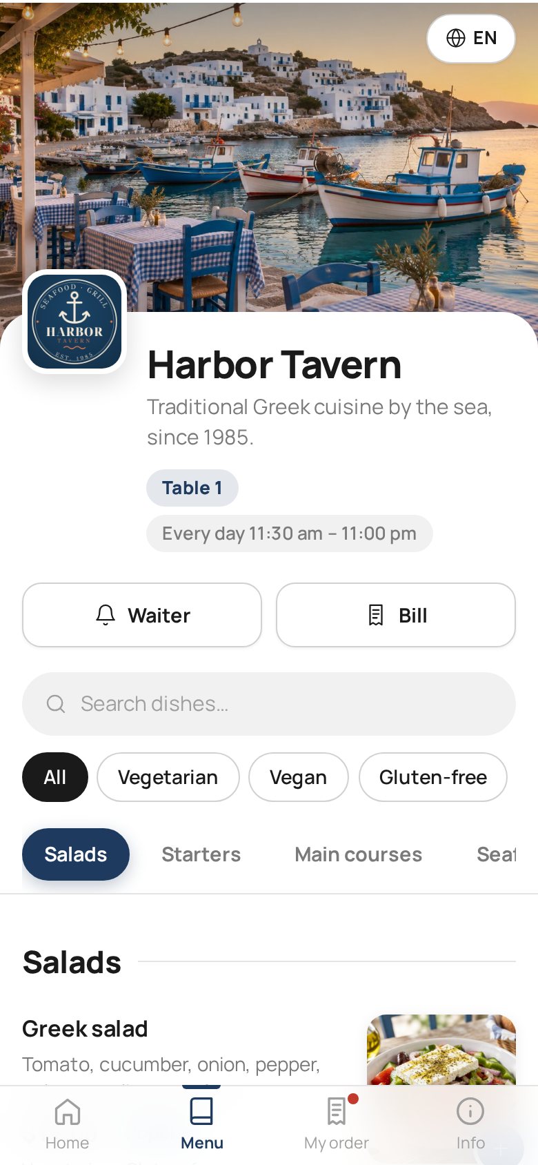 The guest menu on a phone